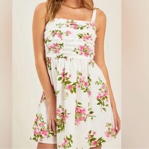 Blu Pepper Floral Smocked Sundress - White with Pink Floral